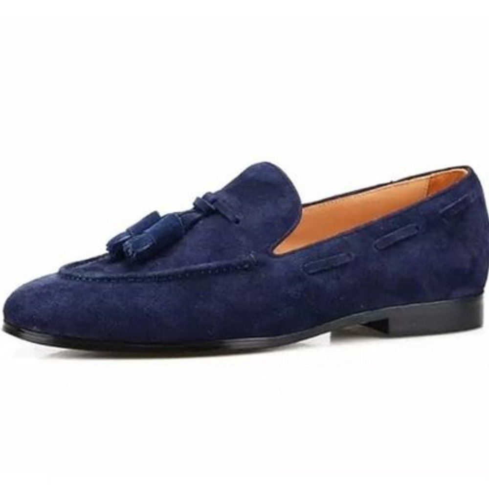 Samuel Windsor Loafers Men's Tasseled Blue Suede Shoes/Loafers (HANDMADE)